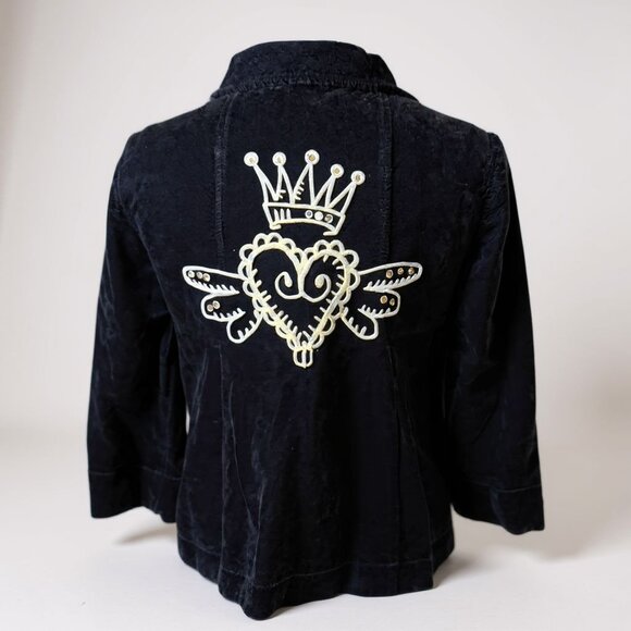 Ivy Jane Black Corduroy Jacket With Embroidered Heart & Crown Back Design Size M - Picture 2 of 12